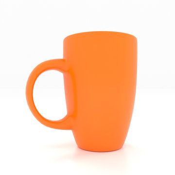 3d Illustration Of A Ceramic Orange Mug Isolated On A White Background.