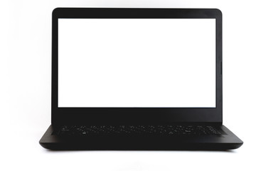 Black laptop with blank screen isolated