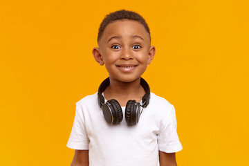 Positive human facial expressions, emotions and reaction. Isolated image of emotional handsome...