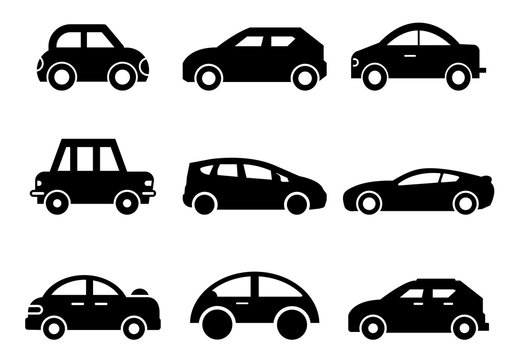 solid icons set,transportation,Car side view,vector illustrations
