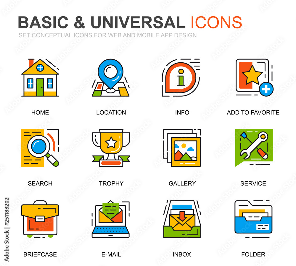 Poster simple set basic line icons for website and mobile apps. contains such icons as location, briefcase,