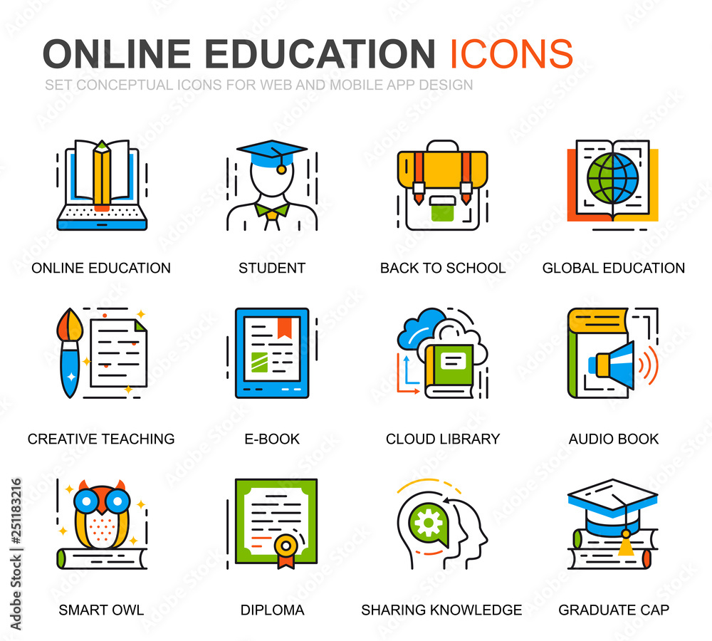 Poster simple set education and knowledge line icons for website and mobile apps. contains such icons as st