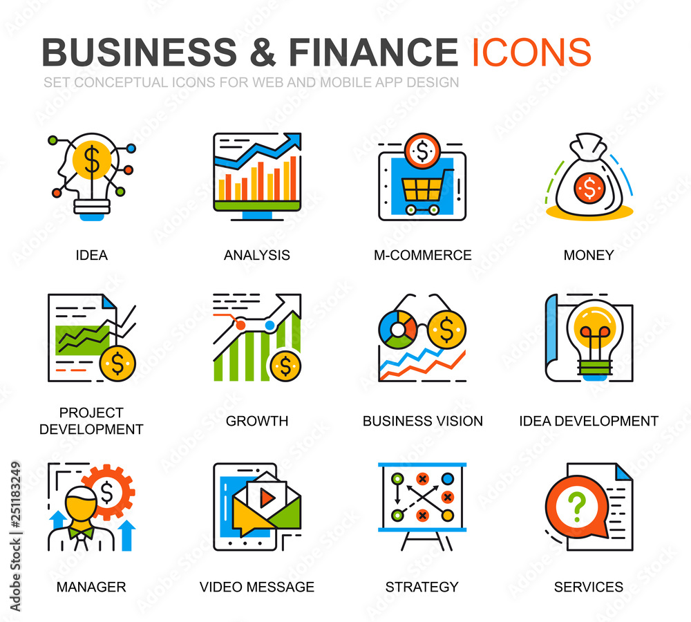 Fototapete simple set business and finance line icons for website and mobile apps. contains such icons as analy