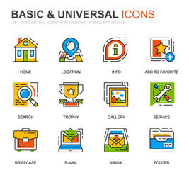 Simple Set Basic Line Icons for Website and Mobile Apps. Contains such Icons as Location, Briefcase, Lamp, Support, Business, Award. Conceptual color line icon. Vector pictogram pack.