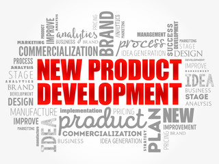 New product development word cloud collage, business concept background