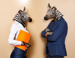 Office workers concept of male and female zebras