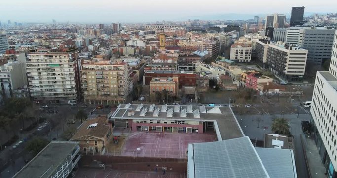 Drone in Barcelona. Spain. Aerial view in the city