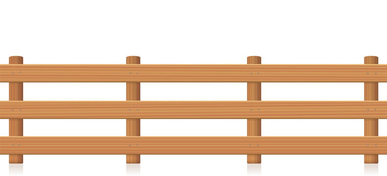 Pasture fence, wooden texture. Isolated vector illustration on white background.