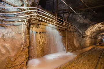 Waterfall in undeground gold mine