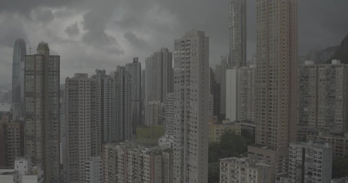 Aerial view of Hong Kong Island, financial and business district, China, Asia. 