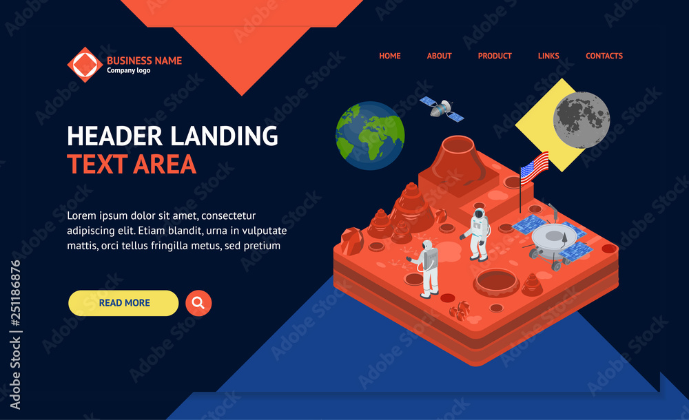 Poster space discovery concept landing web page template 3d isometric view. vector