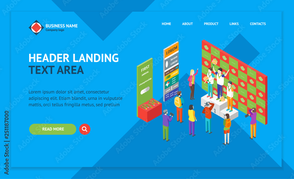Poster winner concept landing web page template isometric view. vector