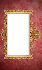 Gold Color Antique Vintage Classic Baroque Stylish Empty Photo Painting Frame in Grunge and Retro Background for Home Interior and Garden Furniture made from Wood and Metal