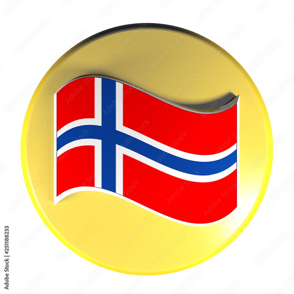 Poster yellow circle push button norvegian flag - 3d rendering illustration