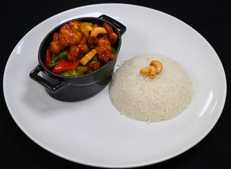 chinese style kung pao chicken with rice