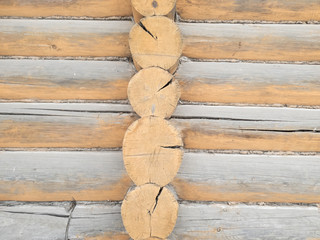Log wall close-up. Close-up logs. Log house.
