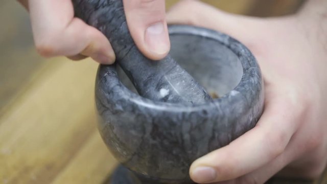 Close up of Chef is Grinding Spices