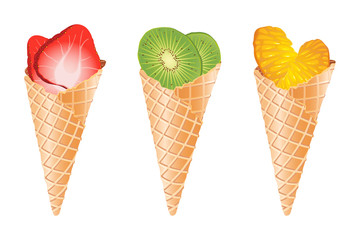 Set from ice cream cones isolated on white background. Vector
