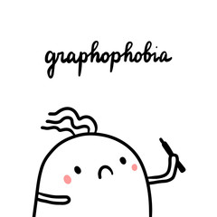 Graphophobia hand drawn illustration with cute marshmallow and pen