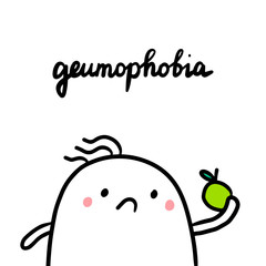 Geumophobia hand drawn illustration with cute marshmllow and apple