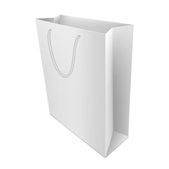 White paper bag, isolated on white background.
