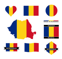 Fototapeta premium Drapeaux roumains et une carte