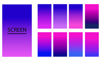 Vector EPS 10 Gradient Set. Different colors. Modern Smartphone screen, mobile app Template. Design for Wallpaper, background, banner, flyer, Social media post