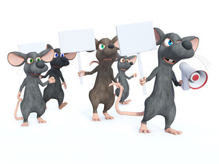 3D rendering of cartoon mice on strike.