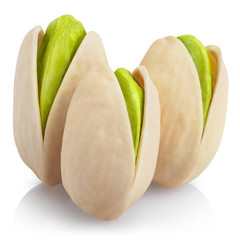 Delicious pistachios, isolated on white background