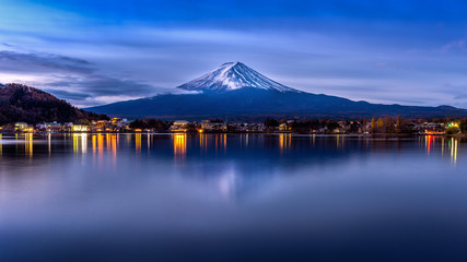 Fuji mountain and Kawaguchiko lake in morning, Autumn seasons Fuji mountain at yamanachi in Japan.