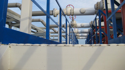 Heat exchangers at oil refinery.