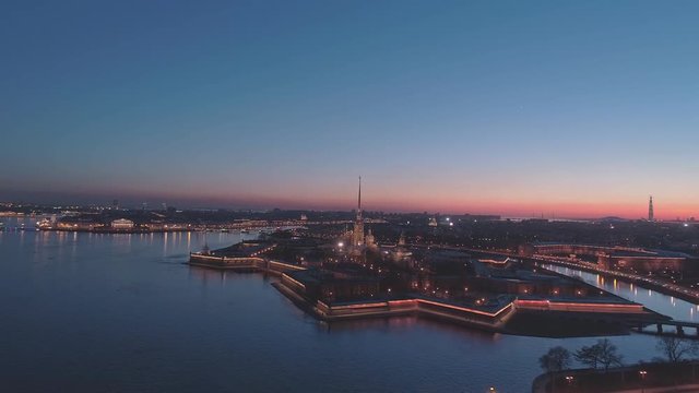 Aerial view of Petropavlovskaya krepost of SaintPetersburg flight around. The center of Saint-