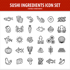 Sushi line icons set. Sushi and sashimi components