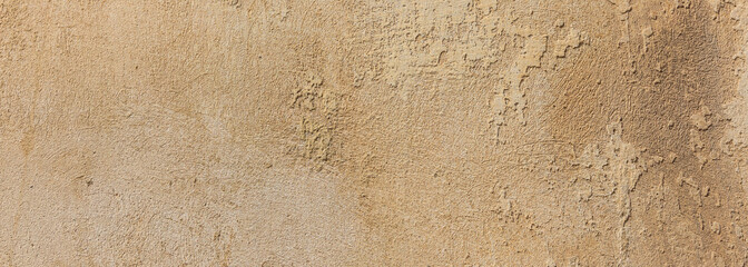 Plastered wall texture background, beige brown color, banner