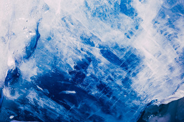 Blue ice texture. Abstract arctic winter background.