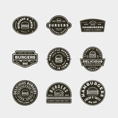 set of burger logos. retro styled fast food emblems