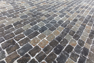 The stone blocks cleared of snow as a background