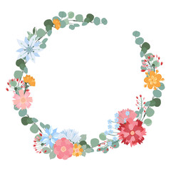 Round Frame for Cards Design Vector. Floral mix wreath vector design set. Vector illustration.
