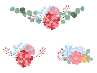 Floral mix wreath vector design set. Vector illustration. Isolated on a white background.