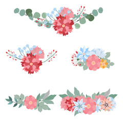 Floral mix wreath vector design set. Vector illustration. Isolated on a white background.