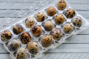 quail egg  in plastic packaging