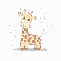 Cute vector illustration with giraffe baby for baby wear and invitation card.