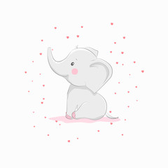 Cute vector illustration with elephant baby for baby wear and invitation card.