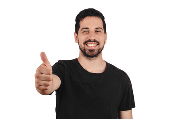 Young man showing thumbs up