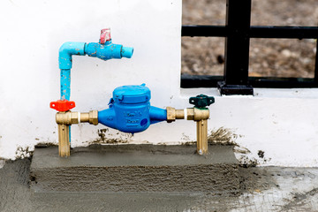 steel rust pipe,Tab water pipe and meter at outdoor.