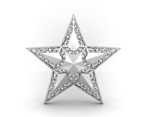 Silver star with ornaments isolated on a white background