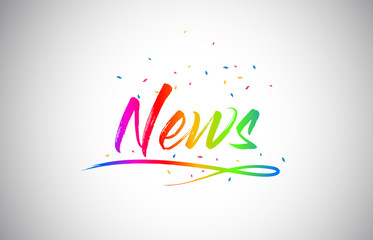 News Creative Vetor Word Text with Handwritten Rainbow Vibrant Colors and Confetti.