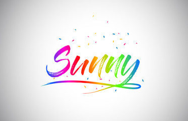 Sunny Creative Vetor Word Text with Handwritten Rainbow Vibrant Colors and Confetti.