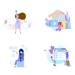 Collection of people scenes, flat style illustration. Concept design.