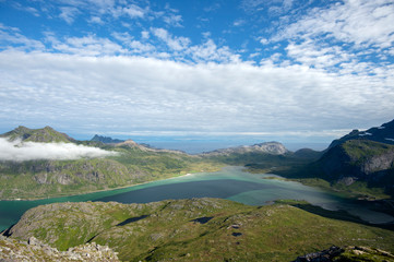 Norwegian fjord at Flakstad island,lofoten